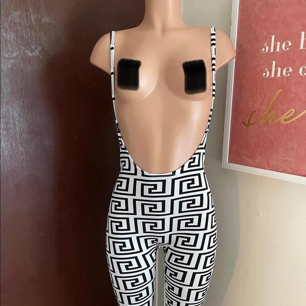 SUPER SALE Greek Print Suspender Jumpsuit